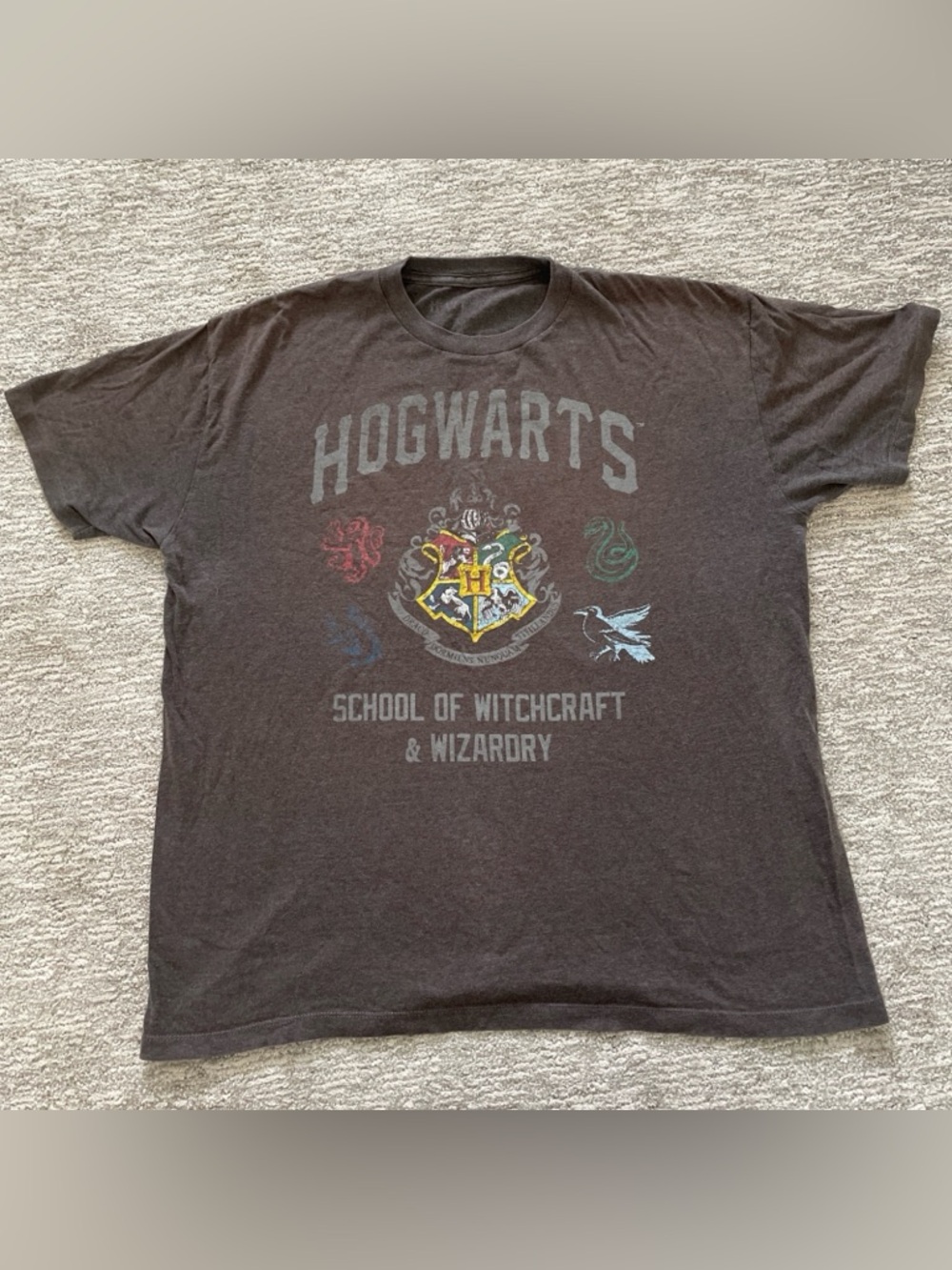 Harry Potter Hogwarts Gray Graphic Print Short Sleeve Crew Neck T-Shirt Men’s XL